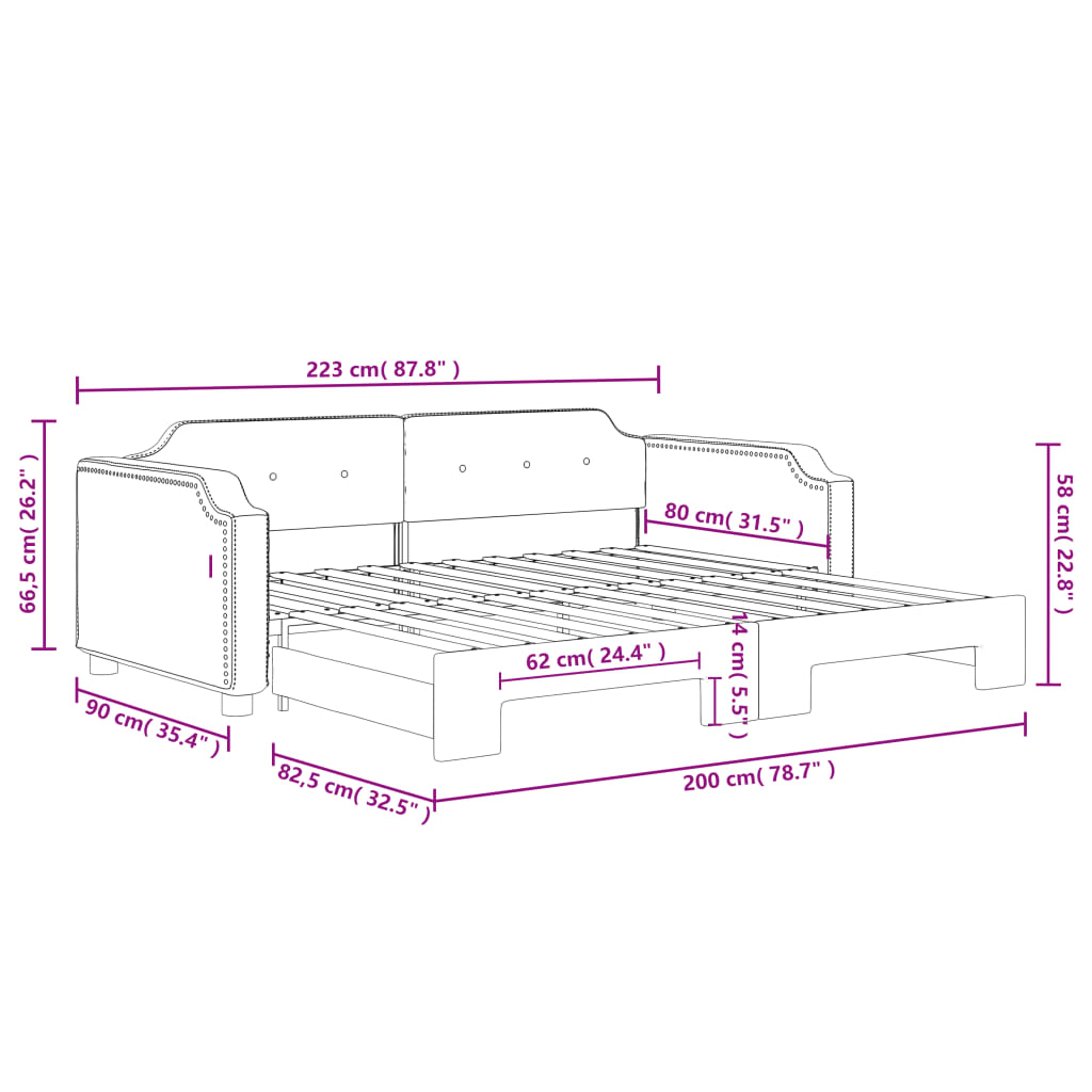 Lit de jour avec gigogne sans matelas gris clair 80x200 cm - XIOS