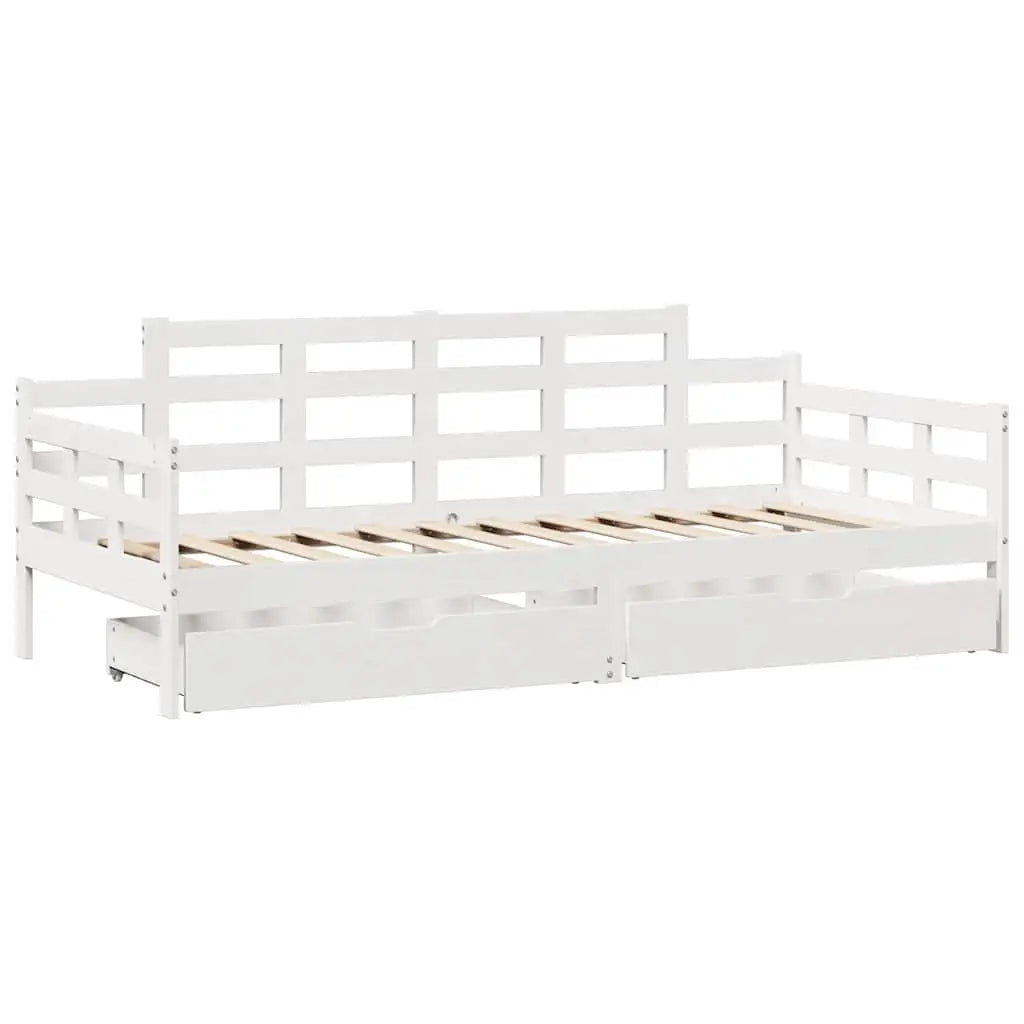 Lit de jour et tiroirs sans matelas blanc 90x190 cm bois massif