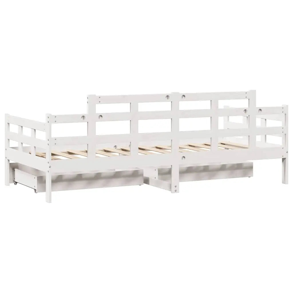 Lit de jour et tiroirs sans matelas blanc 90x190 cm bois massif