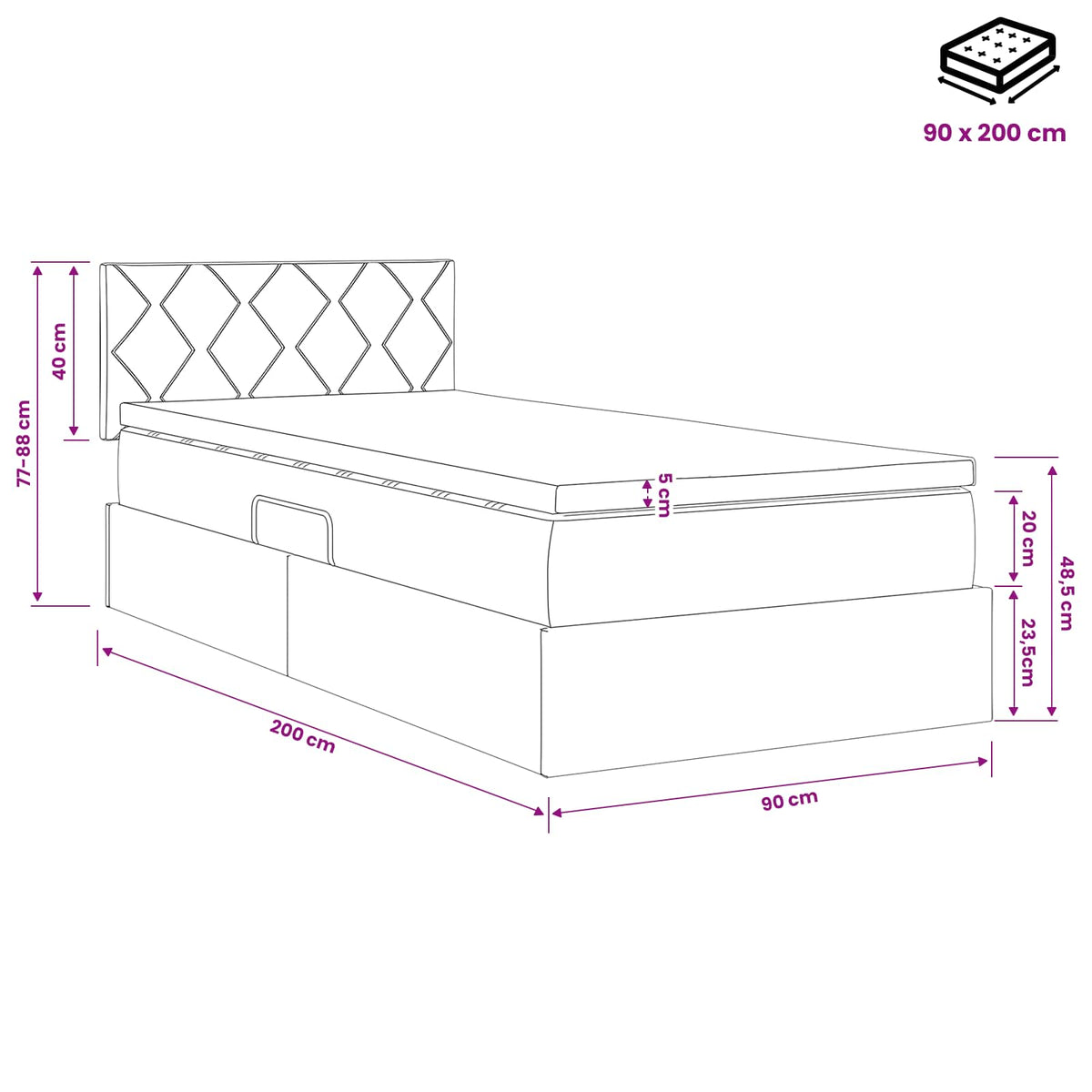 Lit de Rangement Gris clair 90 x 200 cm Velours - XIOS