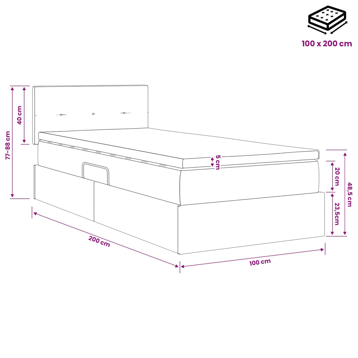 Lit de Rangement Gris foncé 100 x 200 cm Velours - XIOS