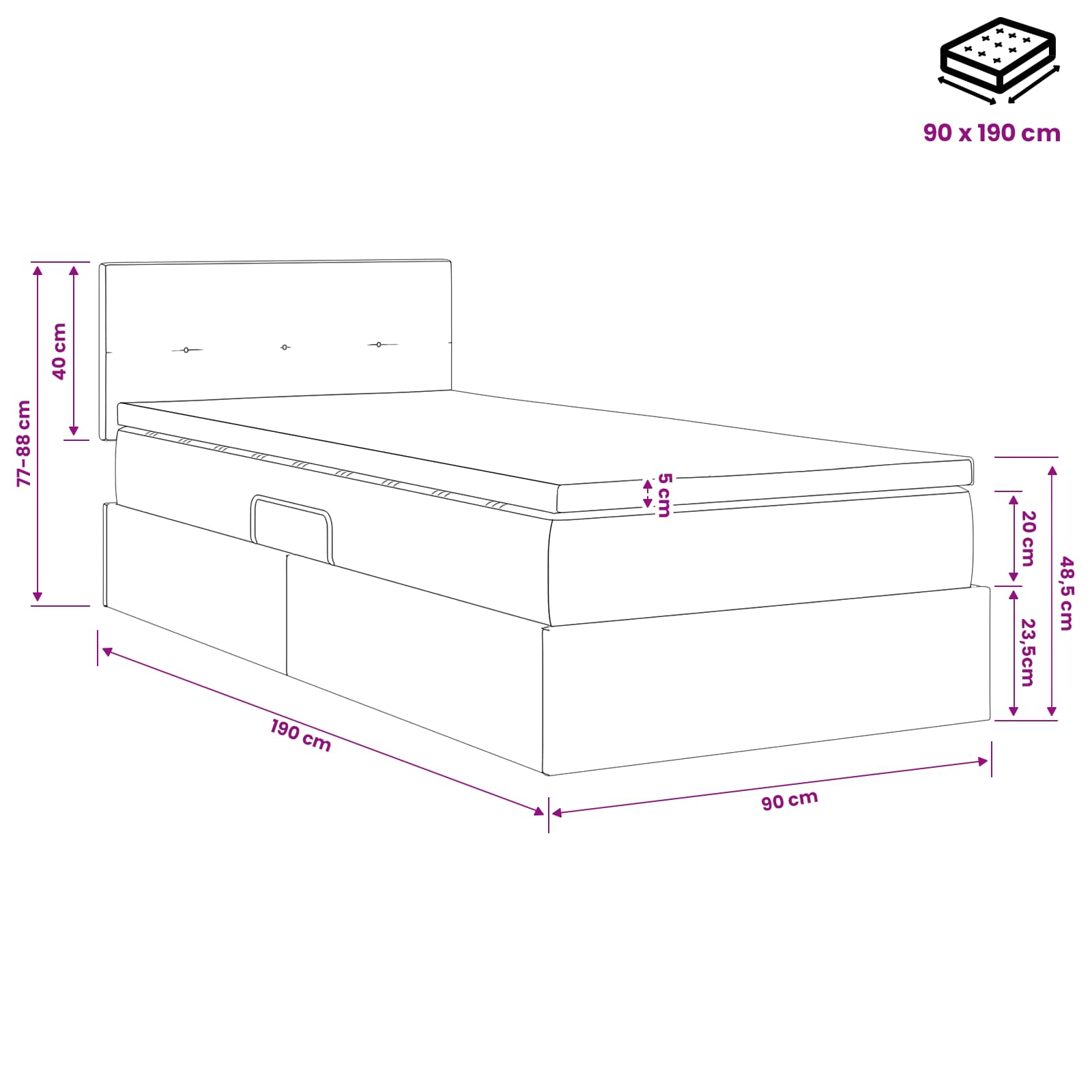 Lit de Rangement Gris foncé 90 x 190 cm Velours - XIOS