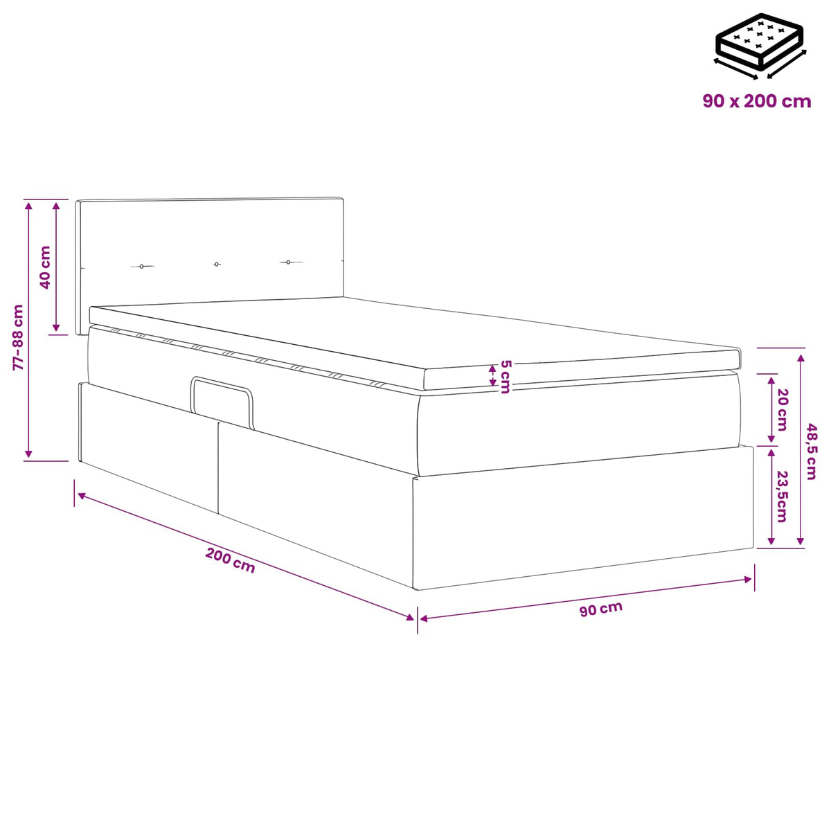 Lit de Rangement Gris foncé 90 x 200 cm Velours - XIOS