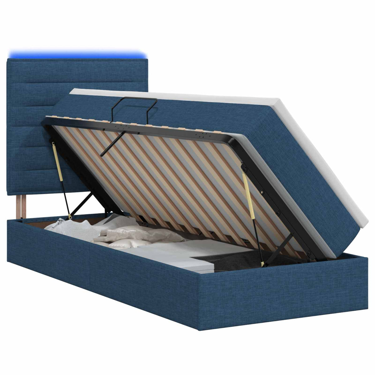 Lit de rangement LED avec matelas Bleu 90 x 200 cm Tissu - XIOS