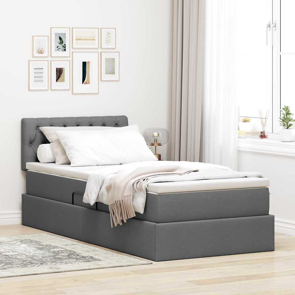 Lit de rangement LED avec matelas Gris foncé 90 x 200 cm Tissu - XIOS