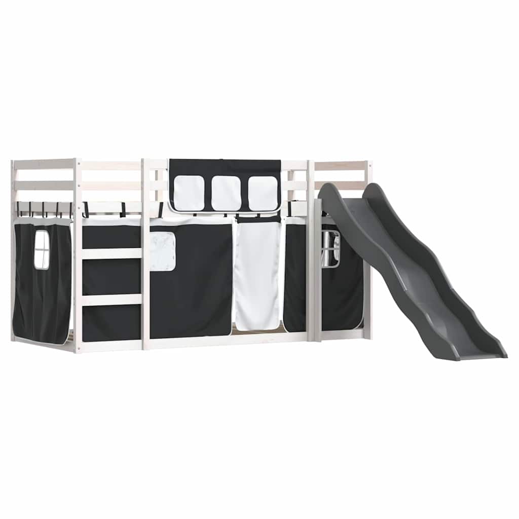 Lit superposé sans matelas avec toboggan blanc noir 90x200 cm - XIOS