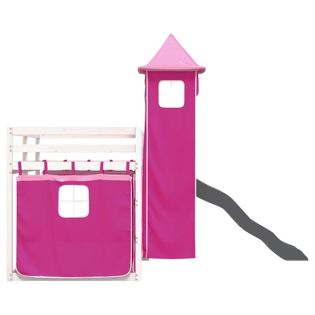 Lit superposé sans matelas avec toboggan et rideaux 90x200 cm - XIOS