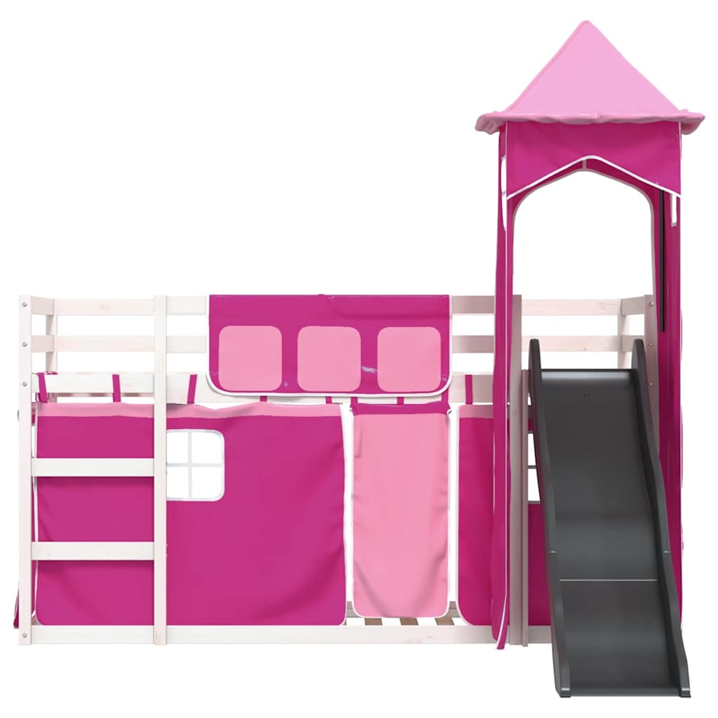 Lit superposé sans matelas avec toboggan et rideaux 90x200 cm - XIOS