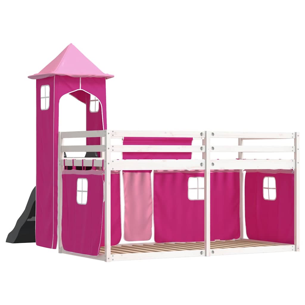Lit superposé sans matelas avec toboggan et rideaux 90x200 cm - XIOS