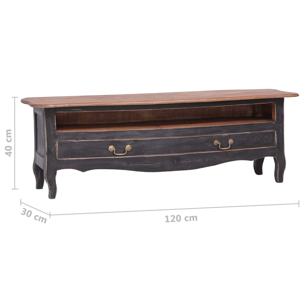 Meuble TV 120x30x40 cm noir bois d'acajou massif - XIOS