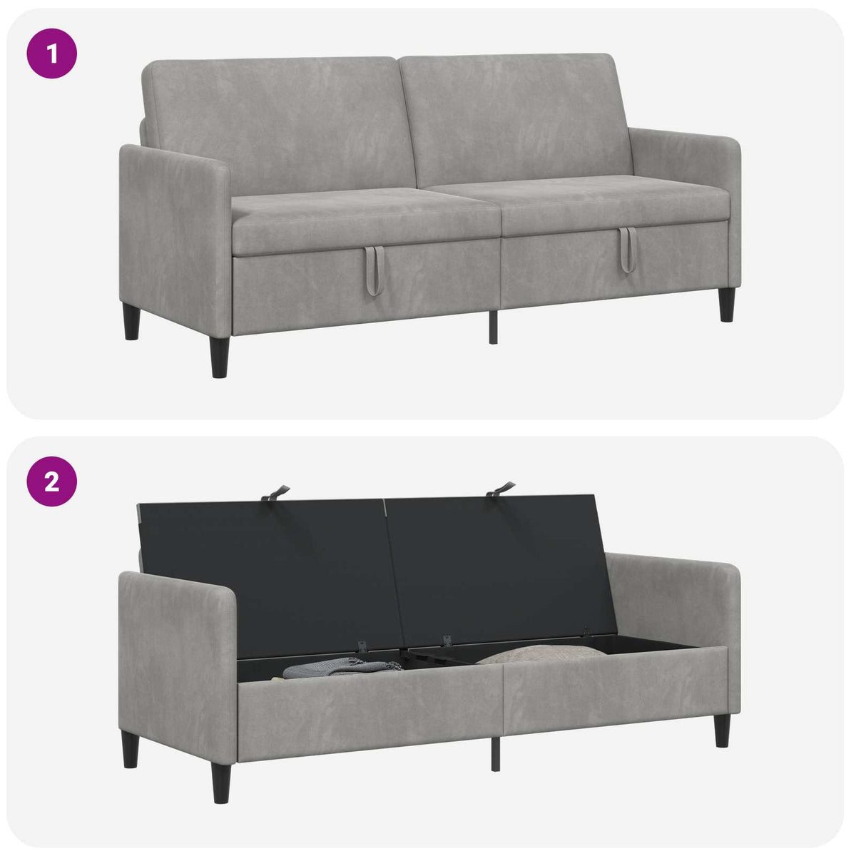 Sofa avec rangement Gris clair 192 x 78 x 87 cm Polyester - XIOS