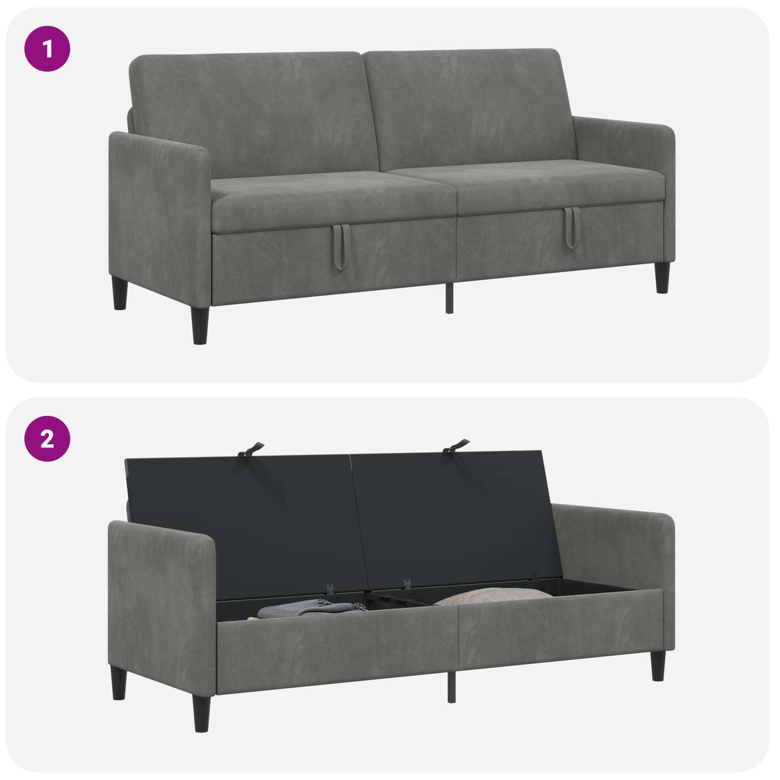 Sofa avec rangement Gris foncé 192 x 78 x 87 cm Polyester - XIOS