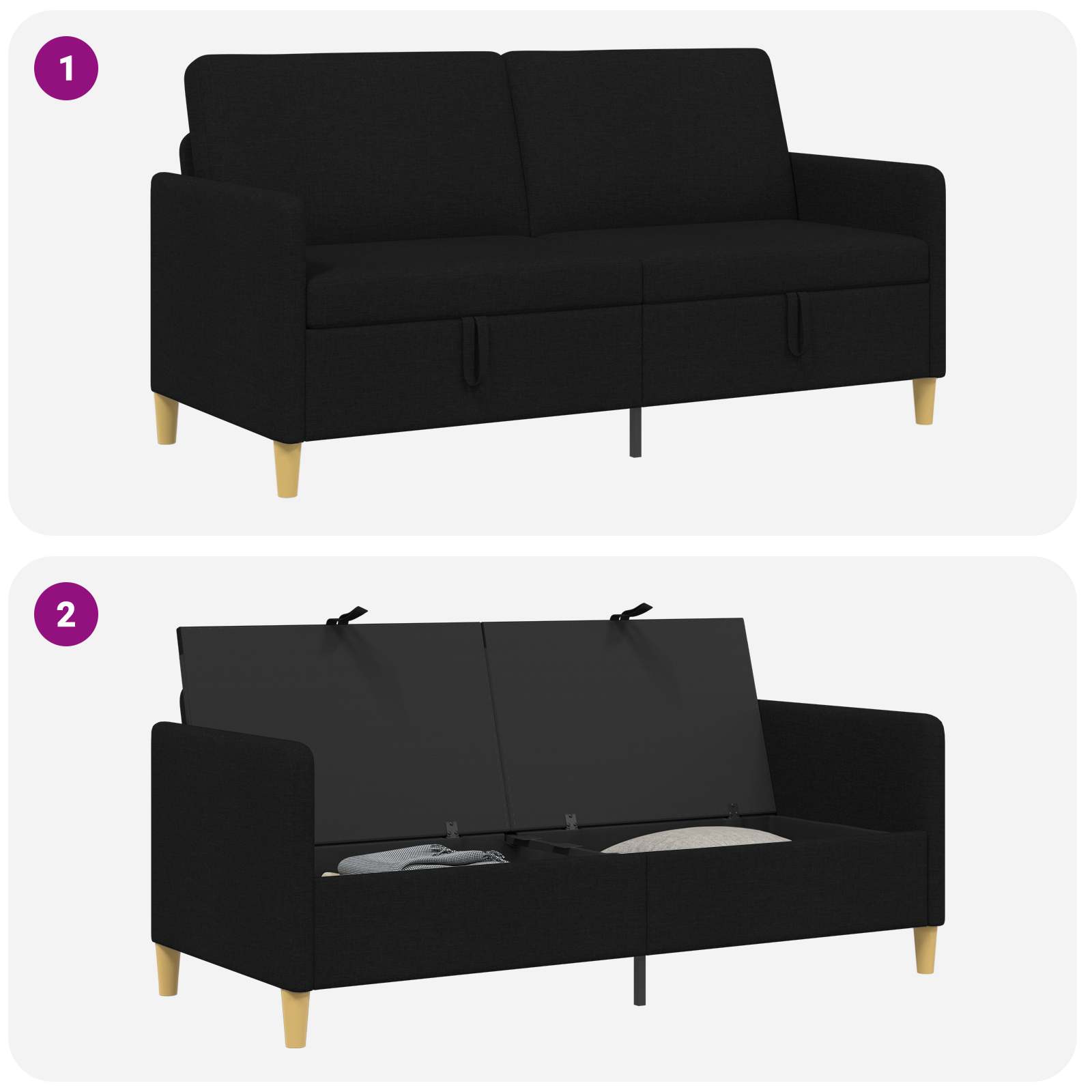 Sofa avec rangement Noir 172 x 78 x 87 cm Polyester - XIOS
