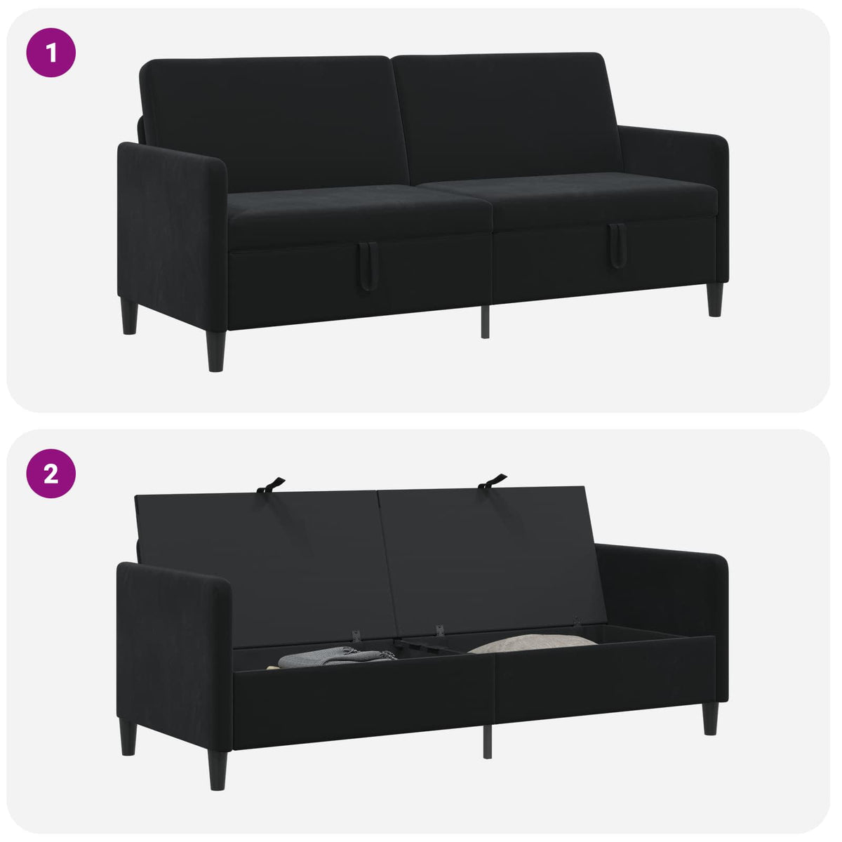 Sofa avec rangement Noir 192 x 78 x 87 cm Polyester - XIOS