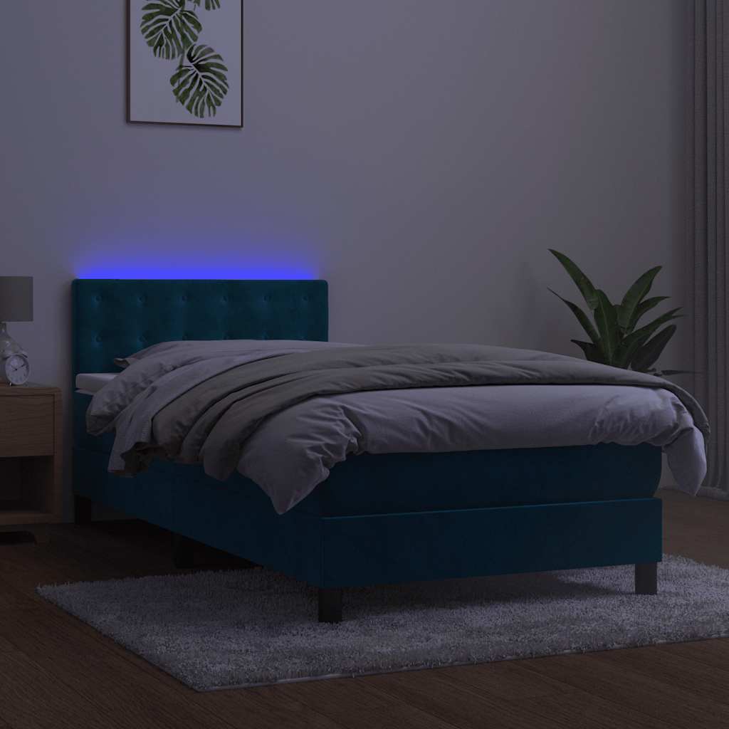 Sommier à lattes de lit avec matelas et LED Bleu foncé 90x190cm - XIOS