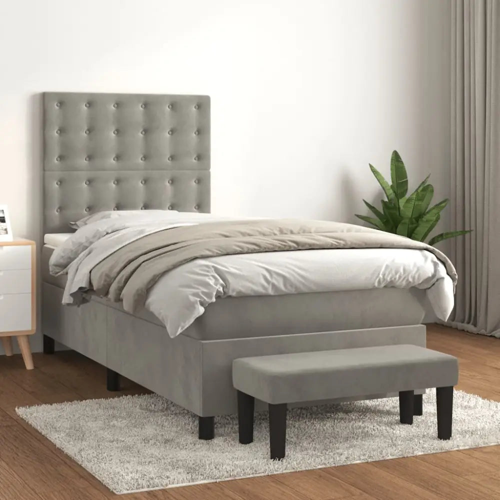 Sommier à lattes de lit et matelas Gris clair 80x200 cm Velours - XIOS