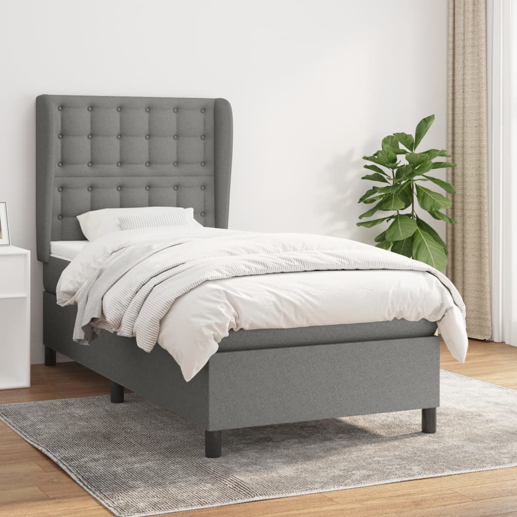 Sommier à lattes de lit et matelas Gris foncé 90x190 cm Tissu - XIOS