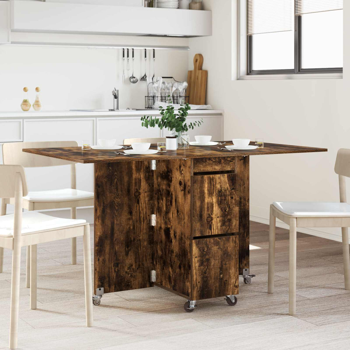 Table à dîner 140 x 80 x 77 cm Bois d'ingénierie Chêne fumé - XIOS