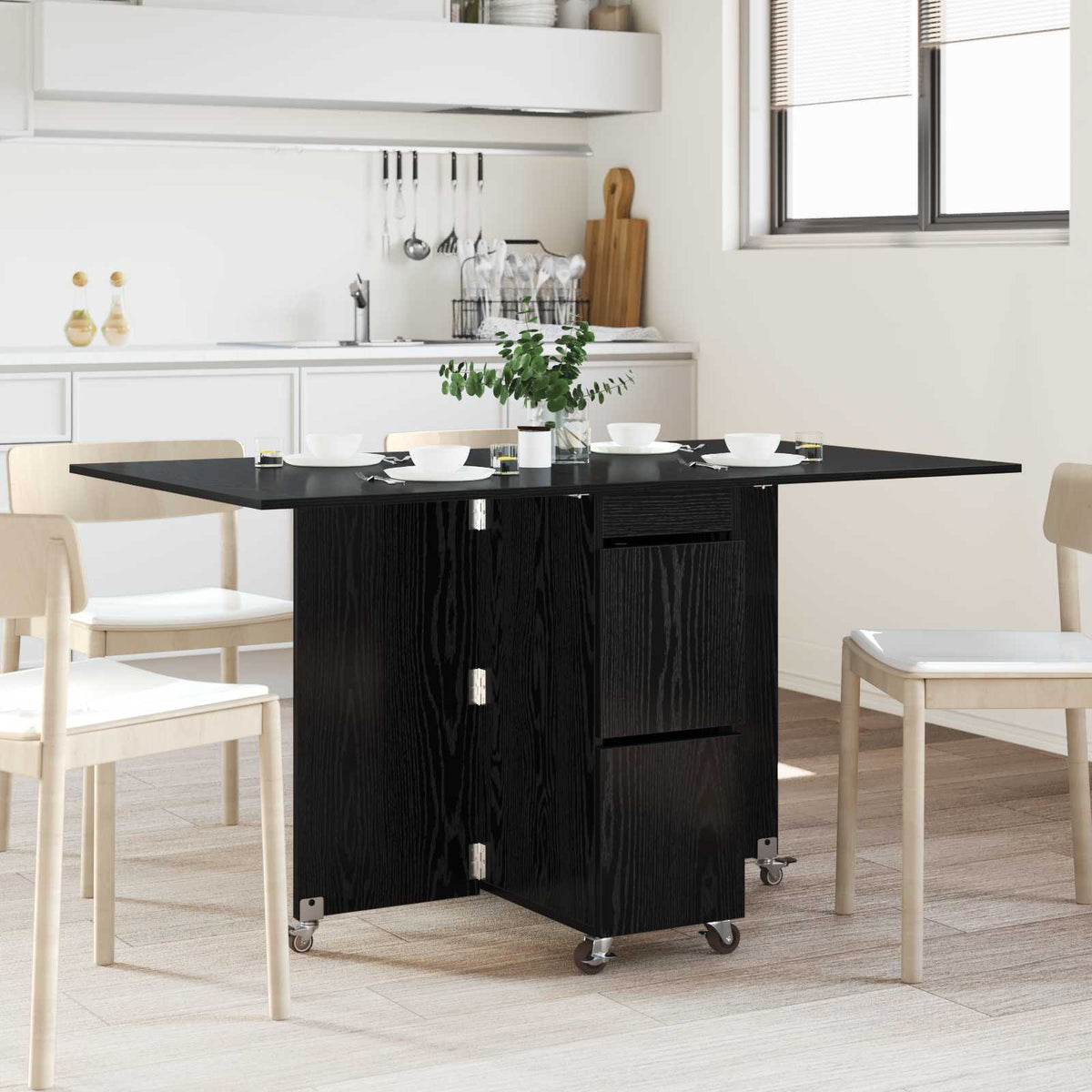Table à dîner 140 x 80 x 77 cm Bois d'ingénierie Chêne noir - XIOS