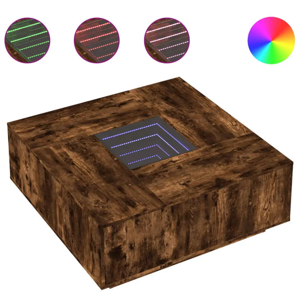 Table basse avec LED infini chêne fumé 100x100x40 cm - XIOS