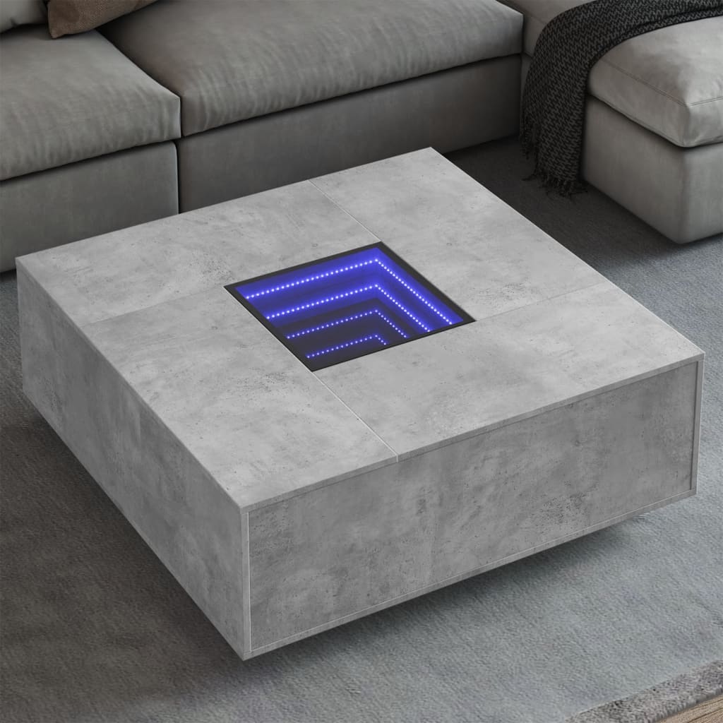 Table basse avec LED infini gris béton 100x100x40 cm - XIOS