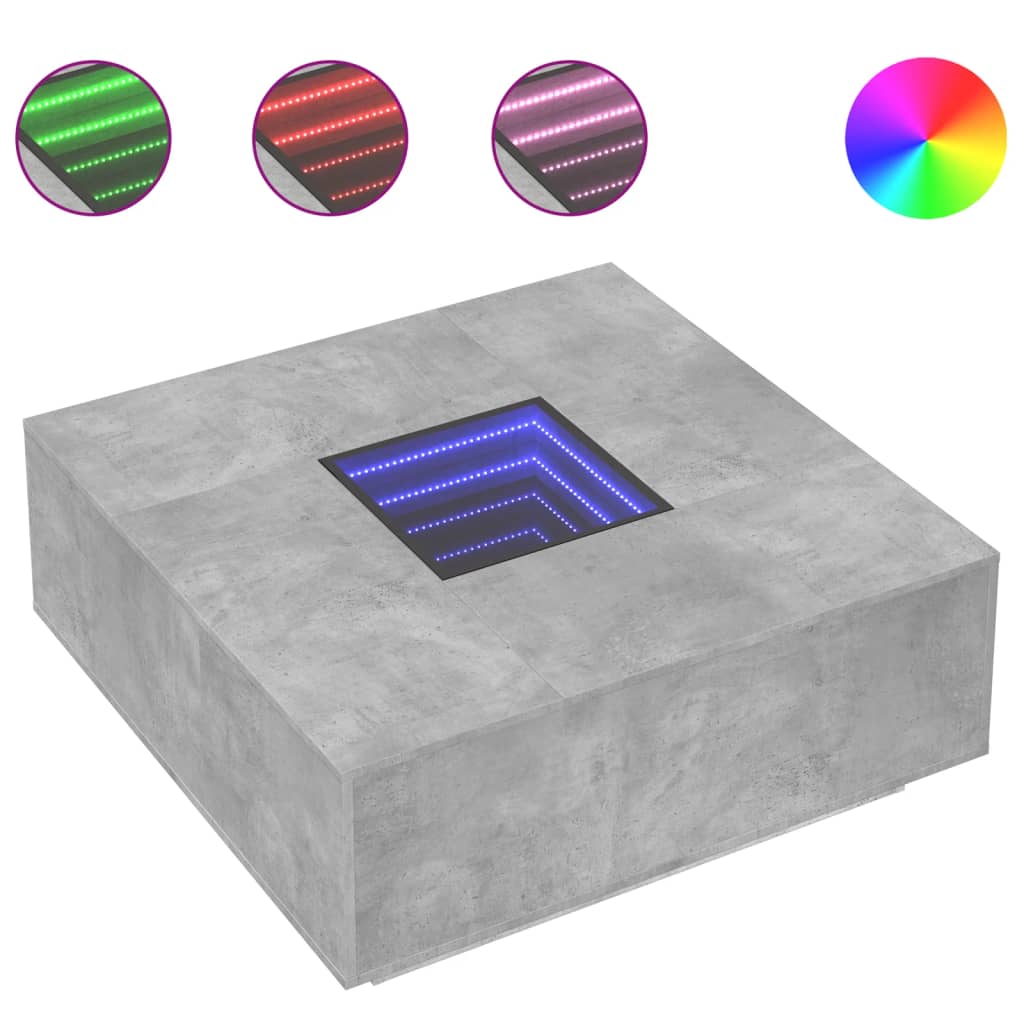 Table basse avec LED infini gris béton 100x100x40 cm - XIOS