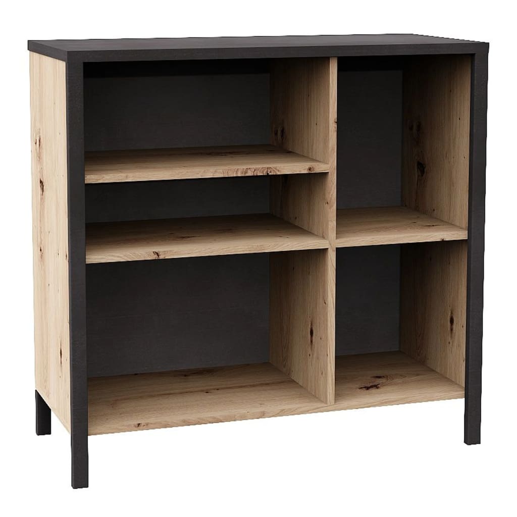 FMD Commode avec 5 compartiments ouverts Chêne artisanal Acier foncé Armoires FMD