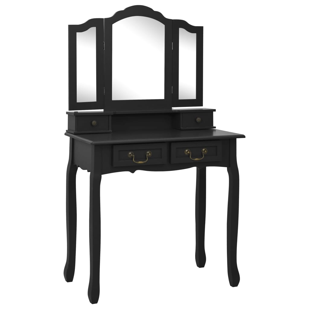 Ensemble de coiffeuse avec tabouret Noir 80x69x141 cm Paulownia Coiffeuses vidaXL
