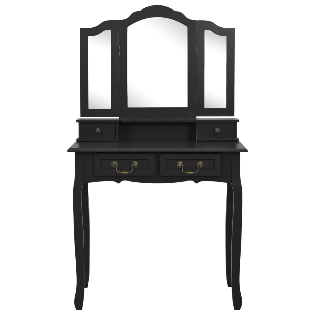 Ensemble de coiffeuse avec tabouret Noir 80x69x141 cm Paulownia Coiffeuses vidaXL