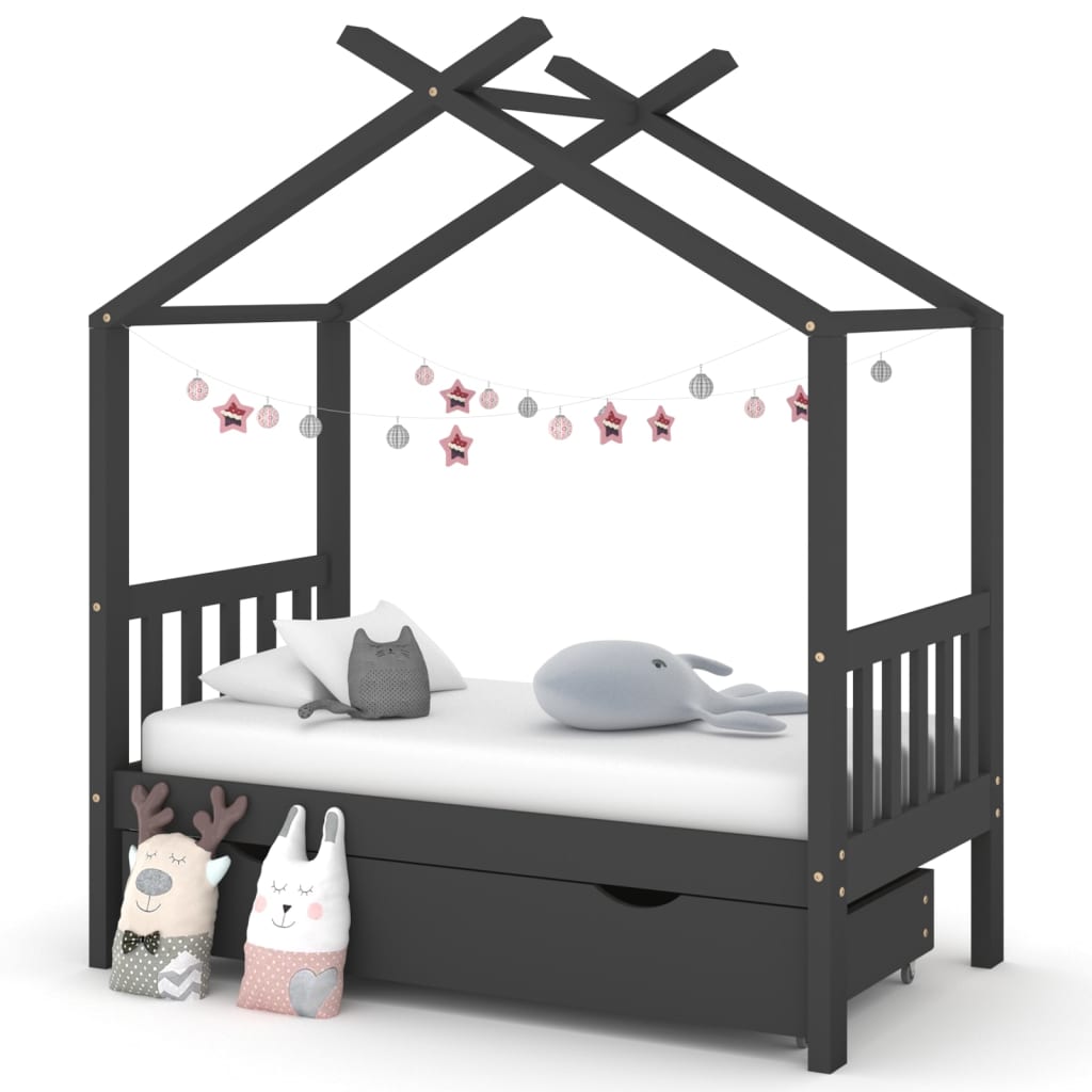 Cadre de lit d'enfant avec un tiroir Gris foncé Pin 70x140 cm Lits bébés et enfants vidaXL