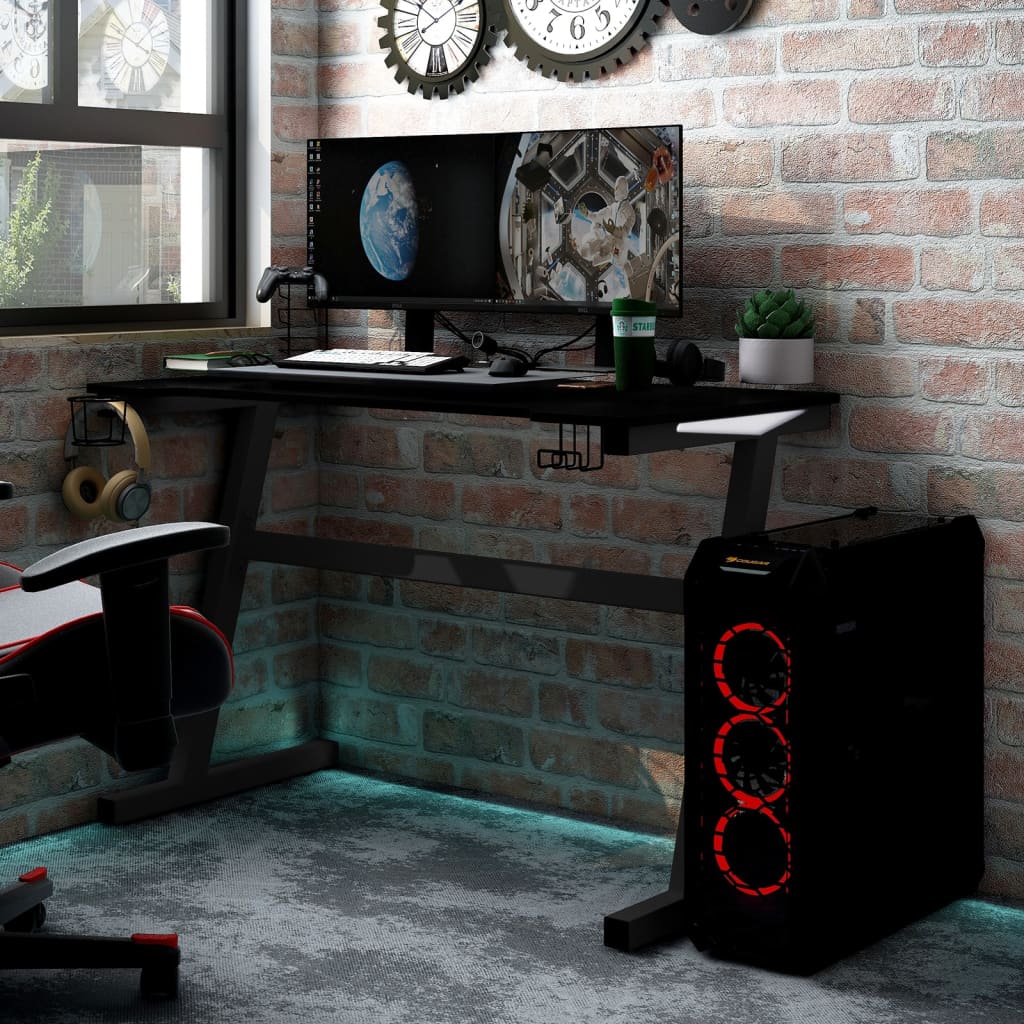 Bureau de jeu à LED avec pieds en forme de Z Noir 90x60x75 cm Bureaux vidaXL