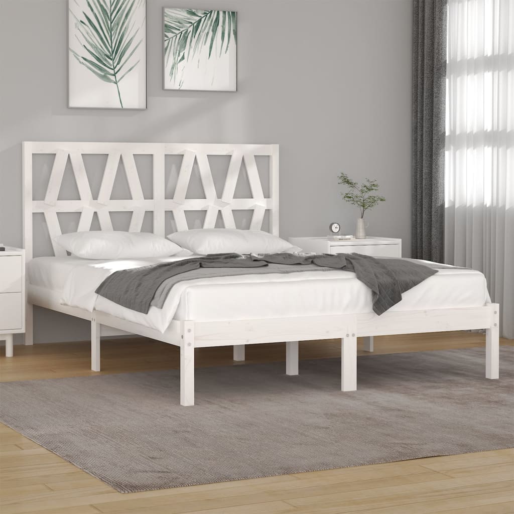 Cadre de lit Blanc Bois de pin massif 150x200 cm Très grand Lits & cadres de lit vidaXL