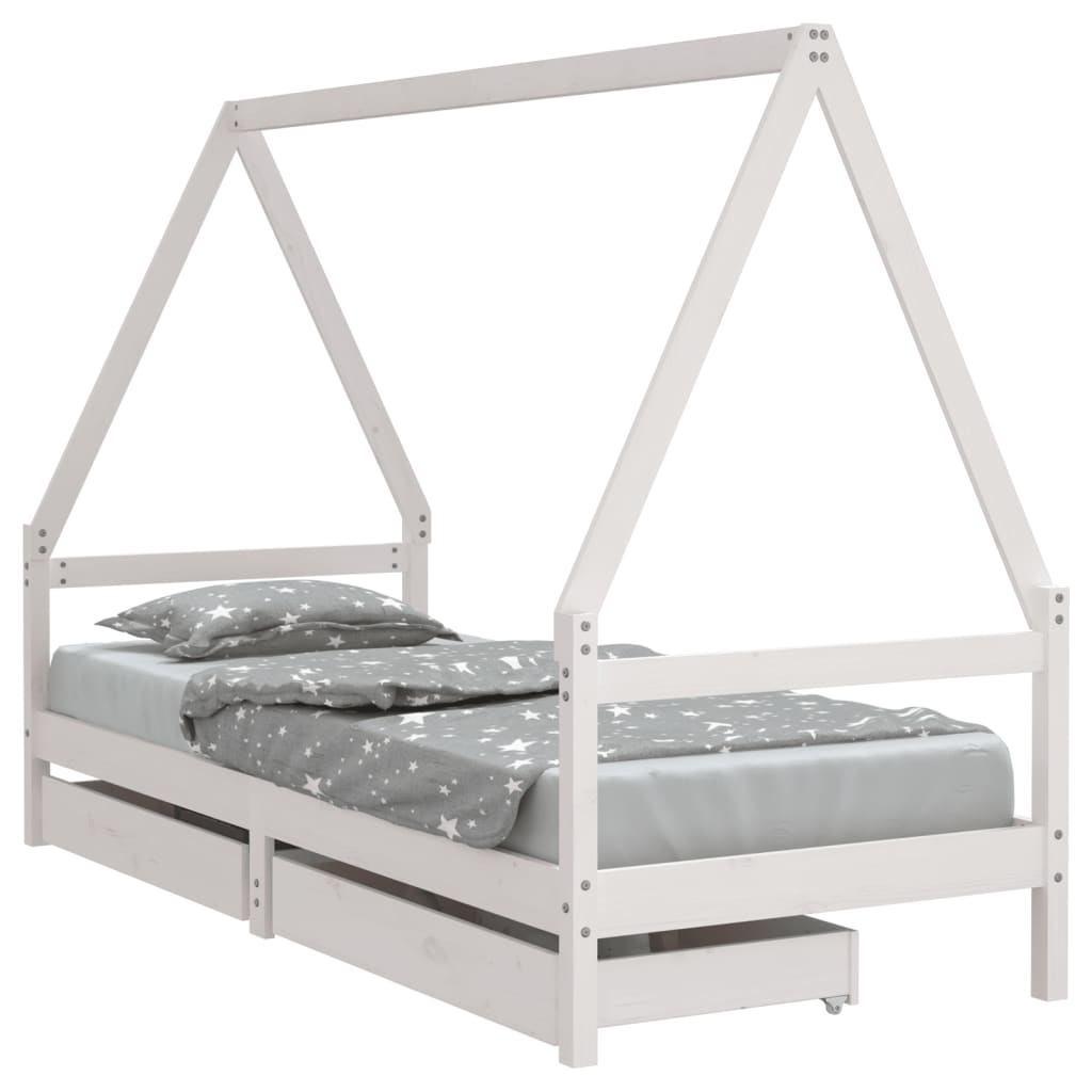 Cadre de lit enfant tiroirs blanc 90x200 cm bois de pin massif Lits bébés et enfants vidaXL