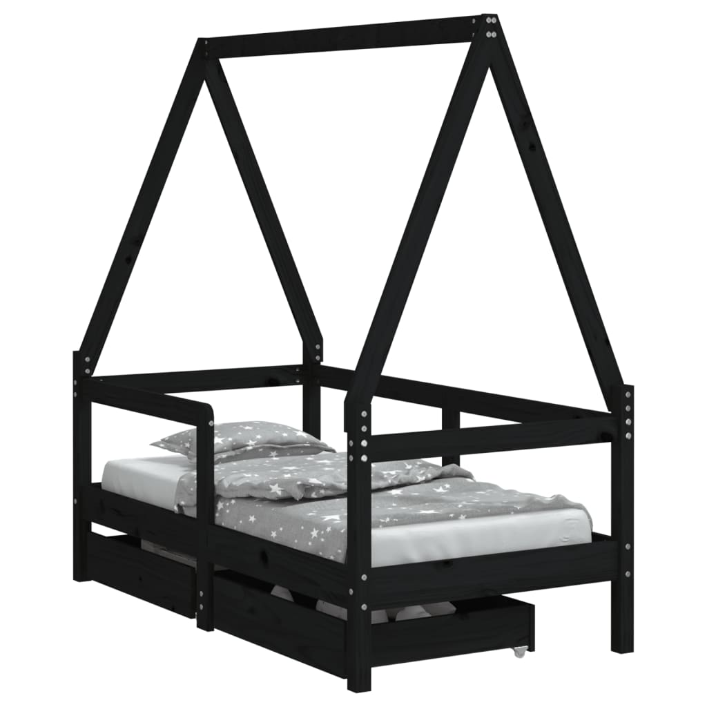 Cadre de lit enfant avec tiroirs noir 70x140 cm bois pin massif Lits bébés et enfants vidaXL
