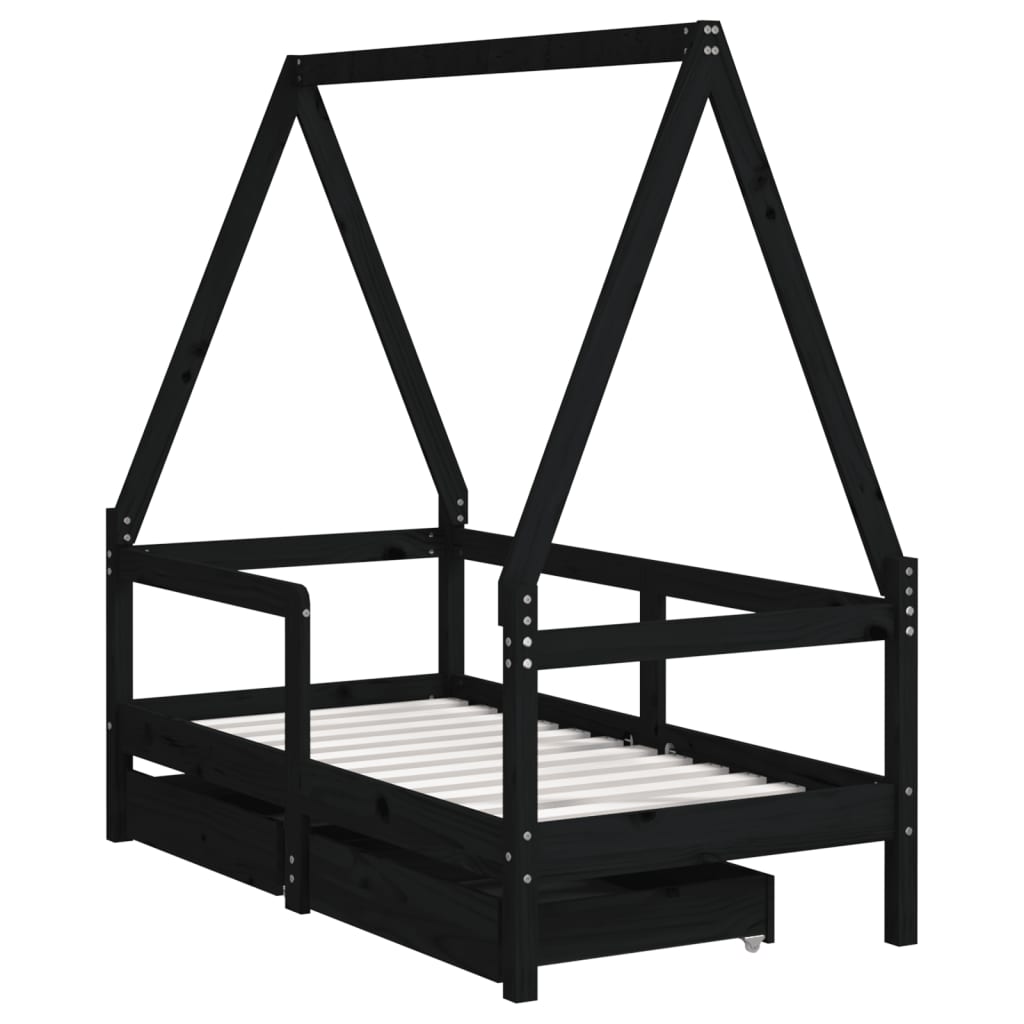 Cadre de lit enfant avec tiroirs noir 70x140 cm bois pin massif Lits bébés et enfants vidaXL