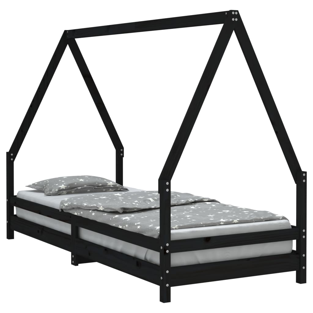 Cadre de lit pour enfants noir 90x200 cm bois de pin massif Lits bébés et enfants vidaXL