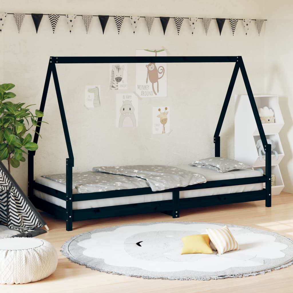 Cadre de lit pour enfants noir 90x200 cm bois de pin massif Lits bébés et enfants vidaXL