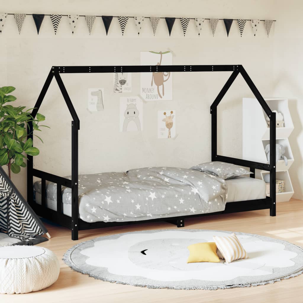 Cadre de lit pour enfants noir 90x200 cm bois de pin massif Lits bébés et enfants vidaXL