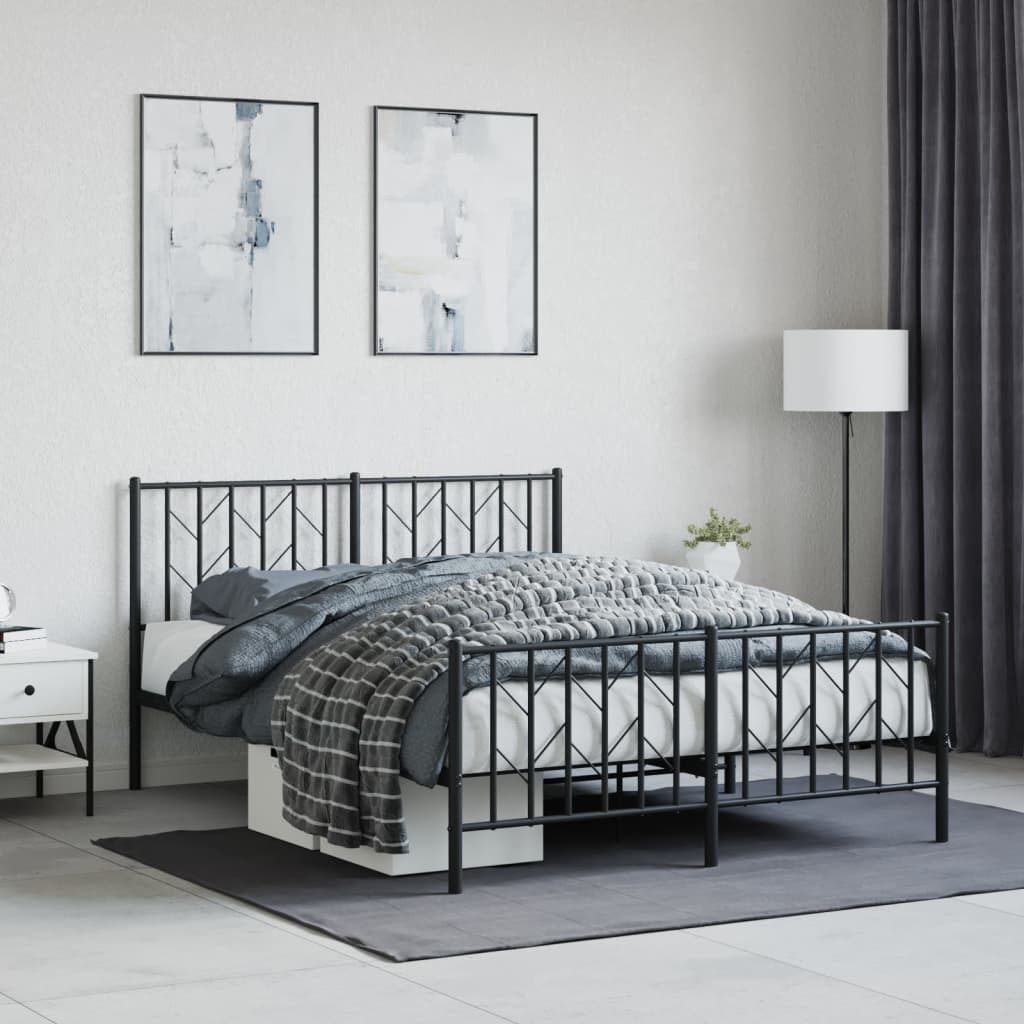 Cadre de lit métal avec tête de lit/pied de lit noir 140x190 cm Lits & cadres de lit vidaXL
