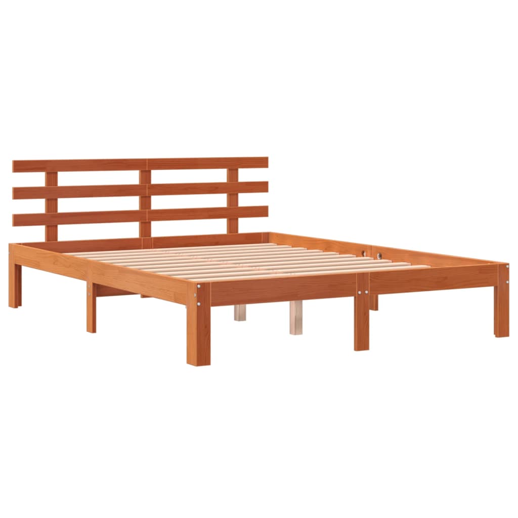 Cadre de lit et tête de lit cire marron 135x190 cm bois de pin Lits & cadres de lit vidaXL