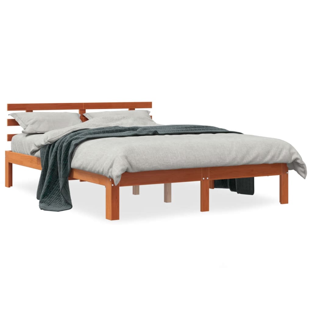 Cadre de lit et tête de lit cire marron 135x190 cm bois de pin Lits & cadres de lit vidaXL