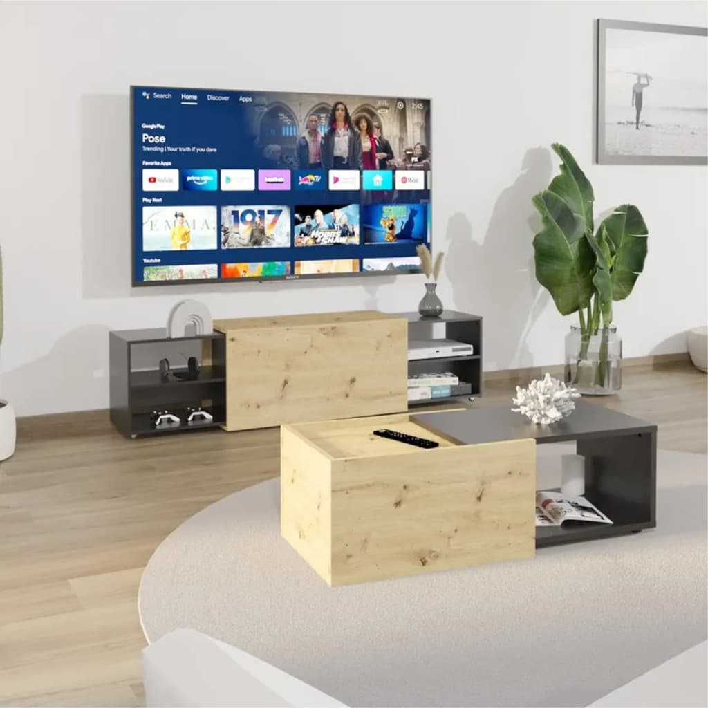 FMD Meuble TV 194,5x39,9x49,2 cm Chêne artisanal et noir Meubles TV FMD   
