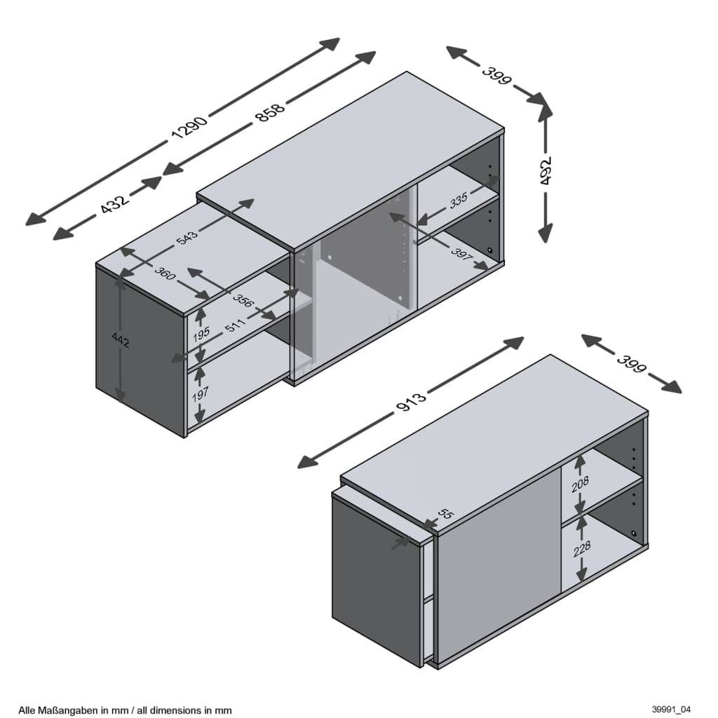 FMD Meuble TV avec 2 compartiments ouverts 133,5x39,9x49,2 cm Meubles TV FMD   