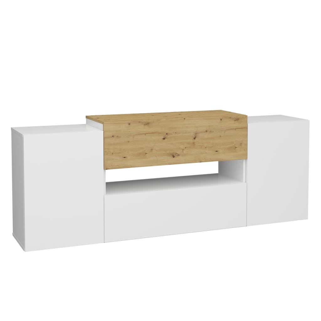 FMD Meuble TV/Hi-Fi 182x33x70,2 cm Blanc et chêne artisanal Meubles TV FMD   