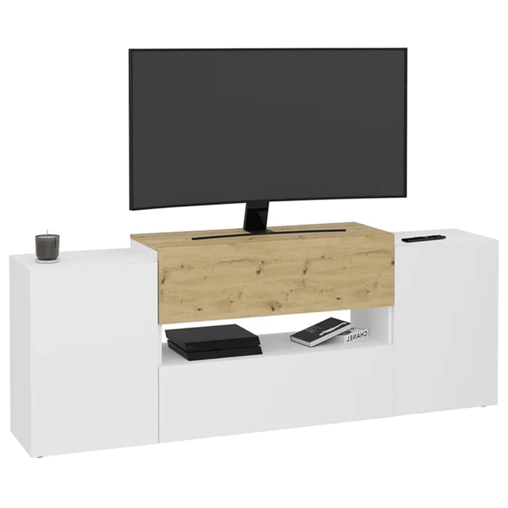 FMD Meuble TV/Hi-Fi 182x33x70,2 cm Blanc et chêne artisanal Meubles TV FMD   