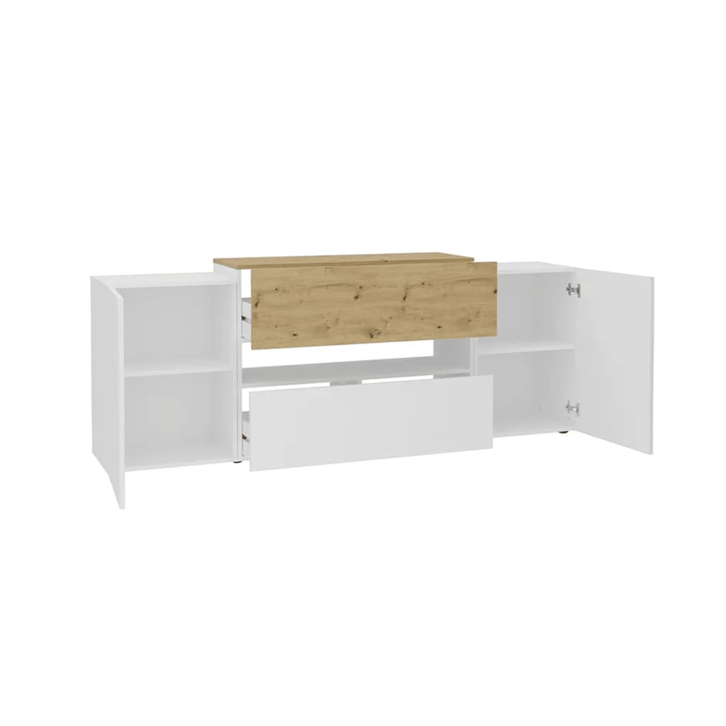 FMD Meuble TV/Hi-Fi 182x33x70,2 cm Blanc et chêne artisanal Meubles TV FMD   