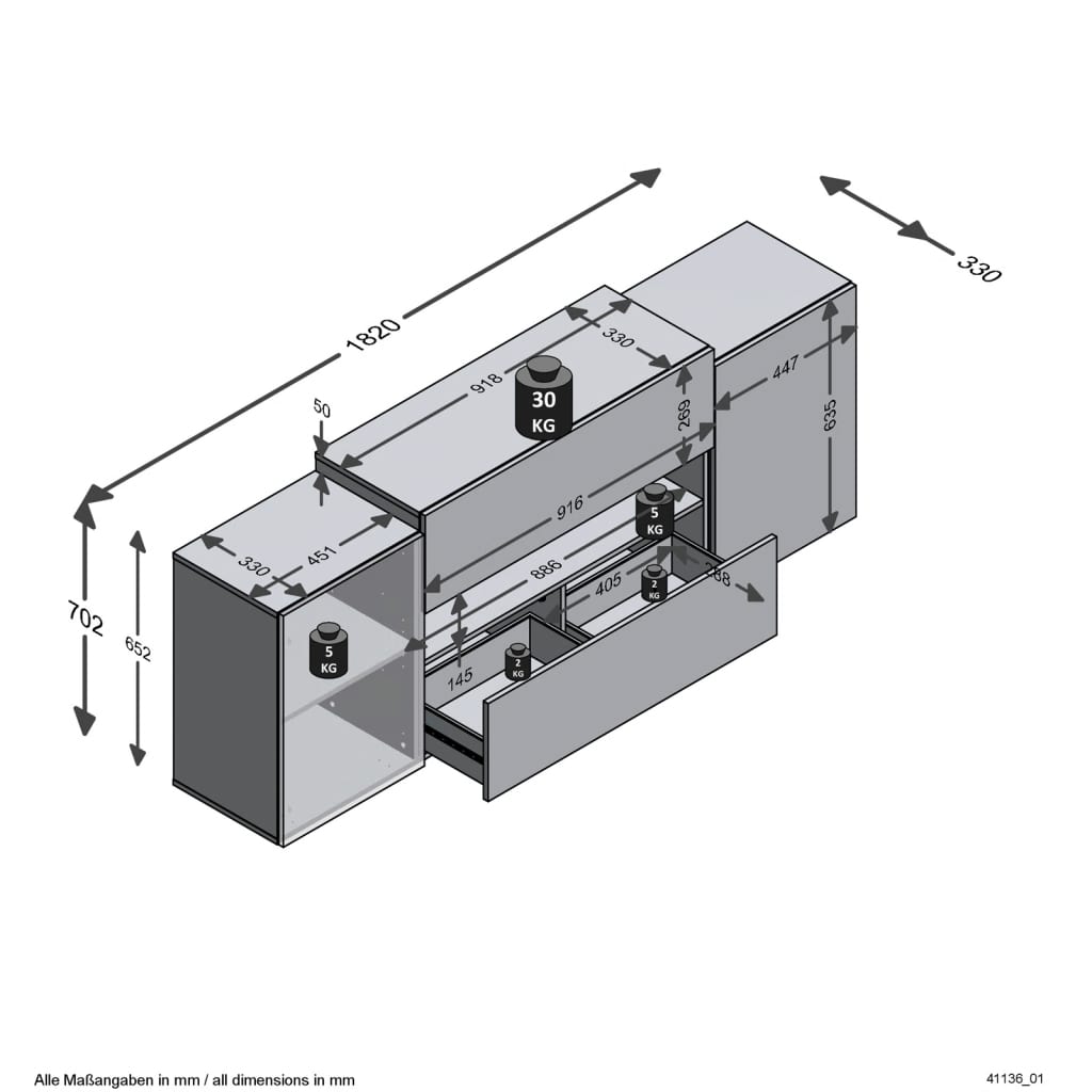 FMD Meuble TV/Hi-Fi 182x33x70,2 cm Blanc et chêne artisanal Meubles TV FMD   