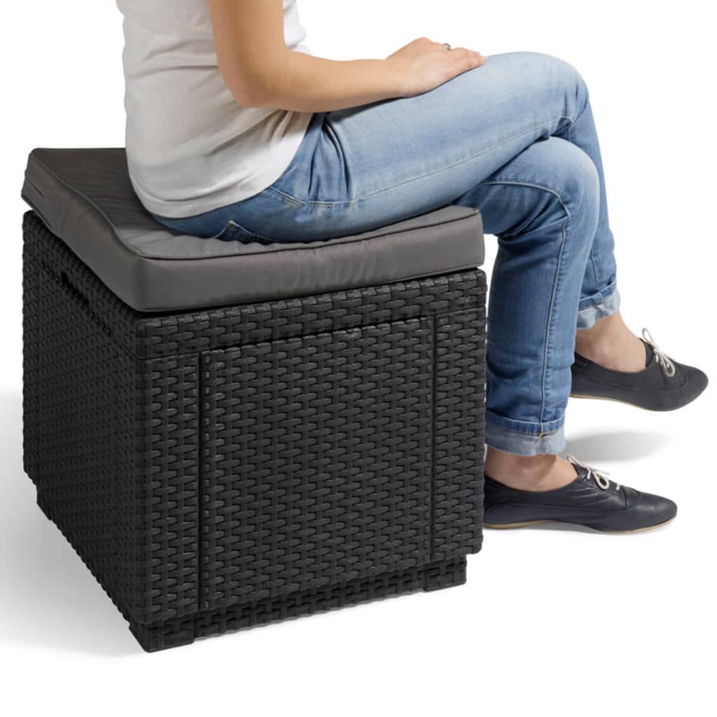 Pouf de rangement Cube avec coussin Graphite Coffres de jardin Keter
