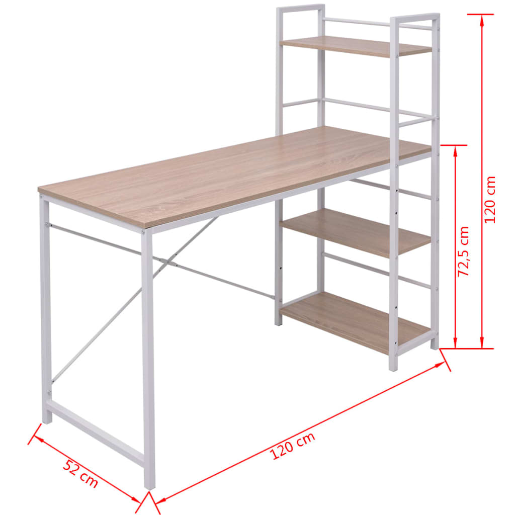 Bureau avec bibliothèque à 4 niveaux chêne - XIOS