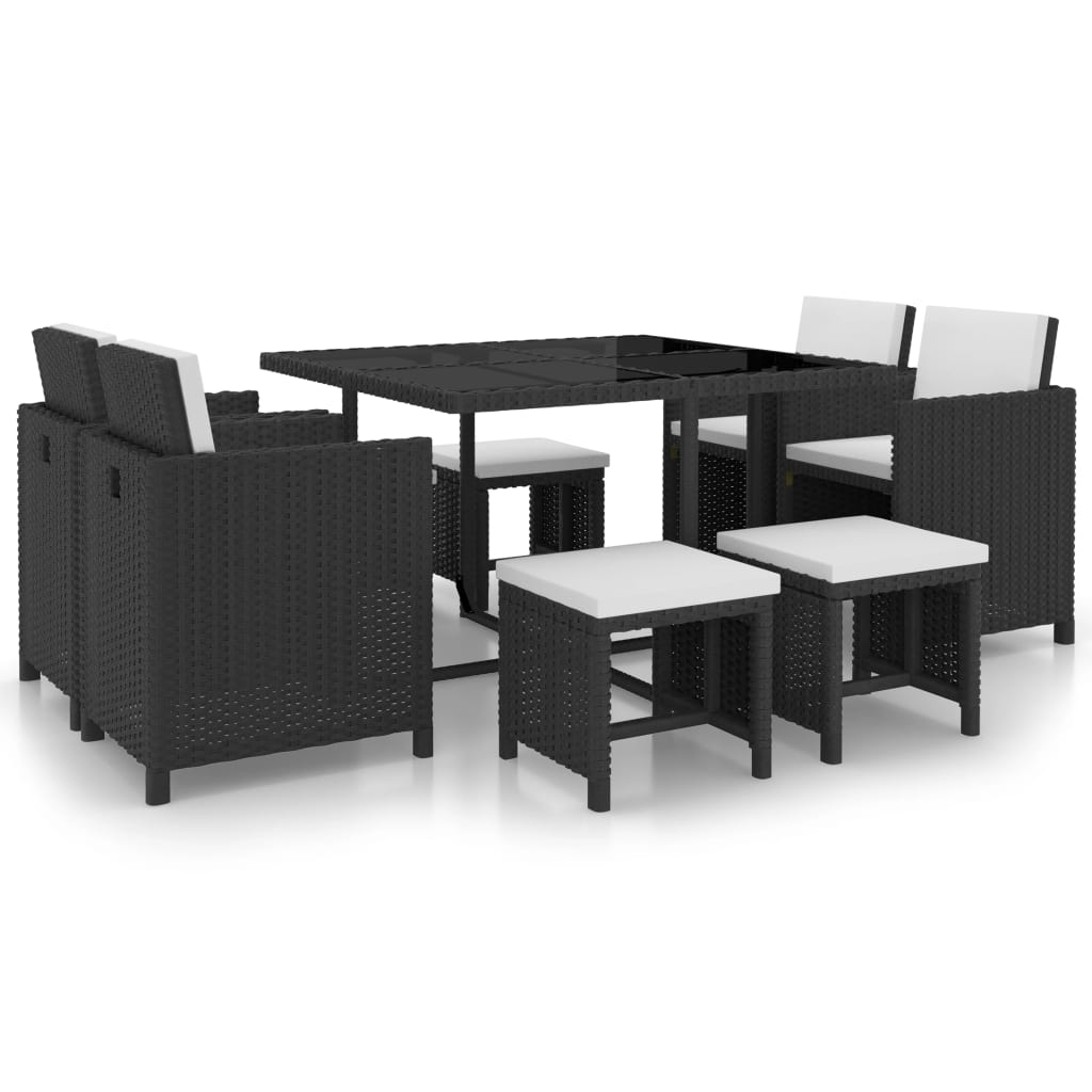 Ensemble à manger d’extérieur 9 pcs coussin Résine tressée Noir - XIOS